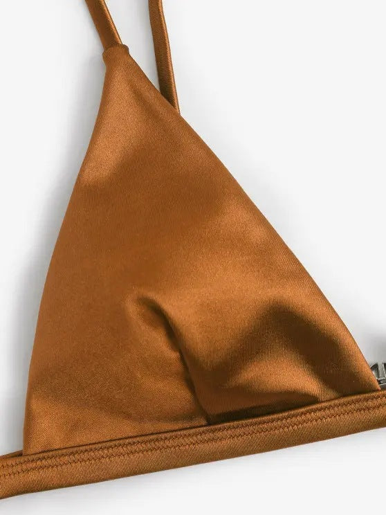 Three-point Bikini With Hanging Neck Solid And Simple Color