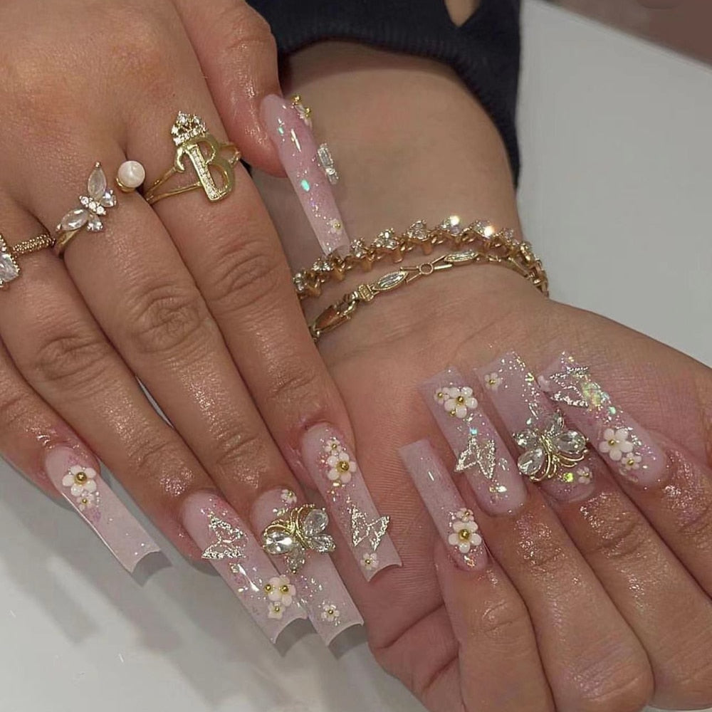 41Style Diamond Stiletto Coffin Long Nail Europe America Handwork Customization Cosplay Party Full Cover Fake Nails Woman Gift 39