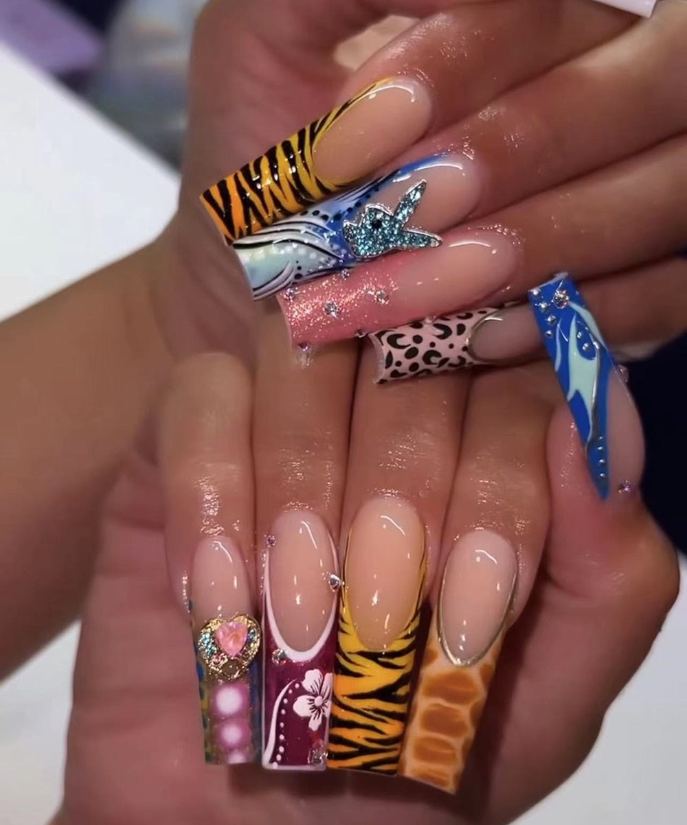 41Style Diamond Stiletto Coffin Long Nail Europe America Handwork Customization Cosplay Party Full Cover Fake Nails Woman Gift 36