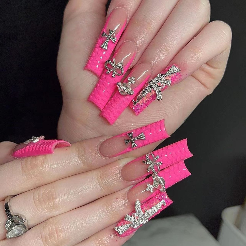 41Style Diamond Stiletto Coffin Long Nail Europe America Handwork Customization Cosplay Party Full Cover Fake Nails Woman Gift 14