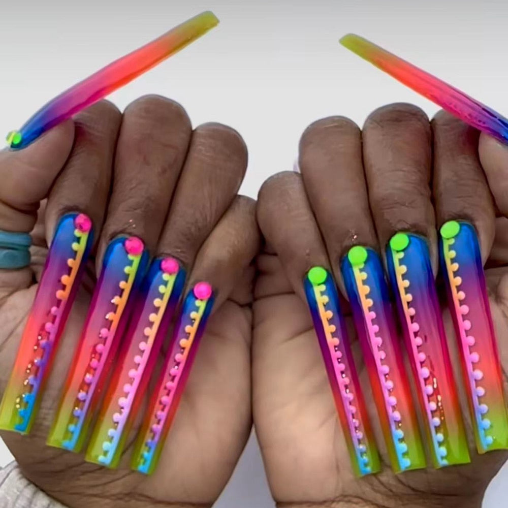 41Style Diamond Stiletto Coffin Long Nail Europe America Handwork Customization Cosplay Party Full Cover Fake Nails Woman Gift 33