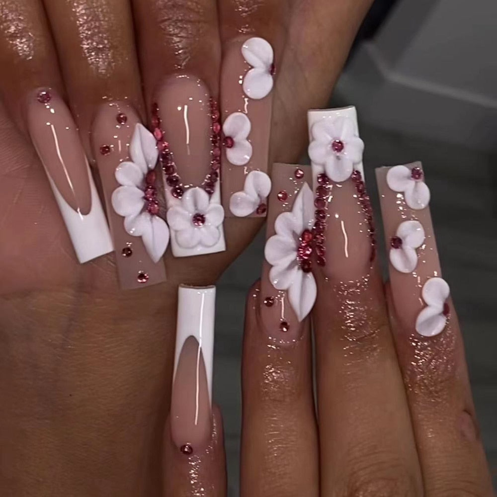 41Style Diamond Stiletto Coffin Long Nail Europe America Handwork Customization Cosplay Party Full Cover Fake Nails Woman Gift 38