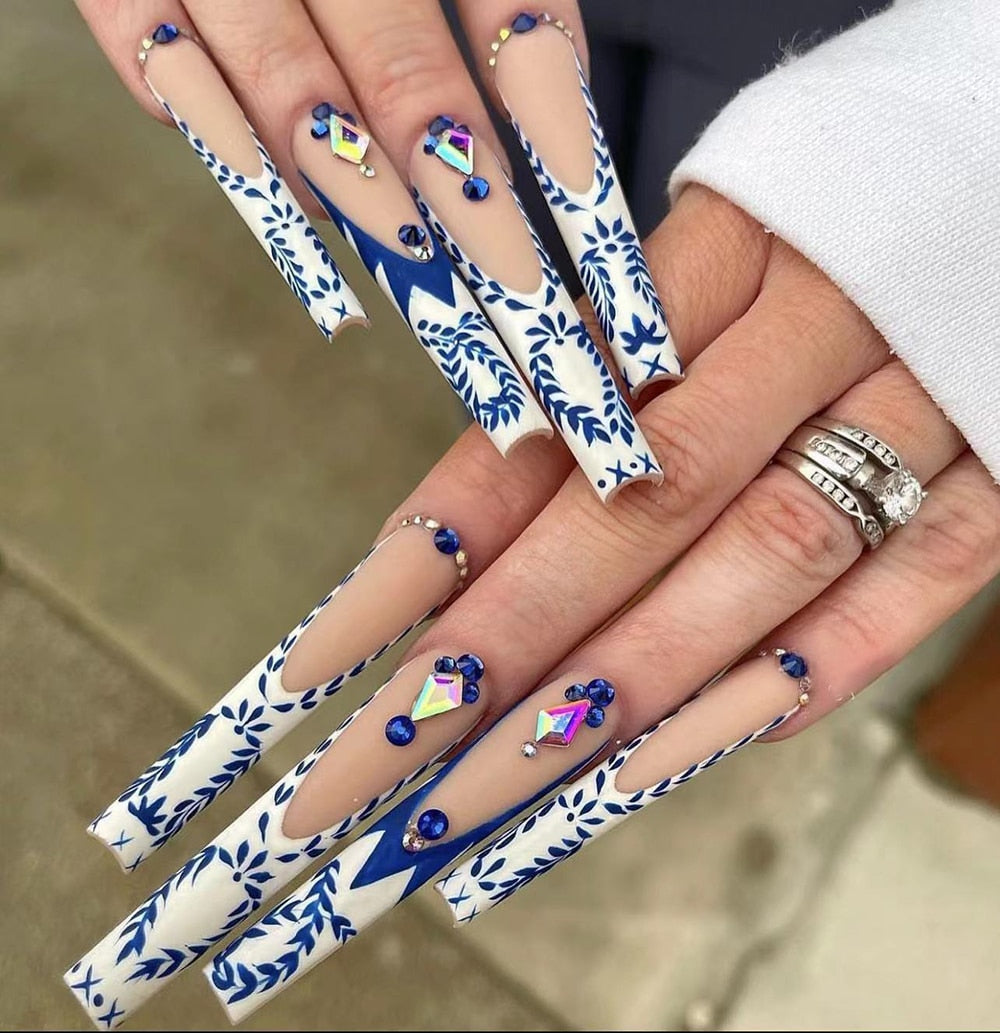 41Style Diamond Stiletto Coffin Long Nail Europe America Handwork Customization Cosplay Party Full Cover Fake Nails Woman Gift 17