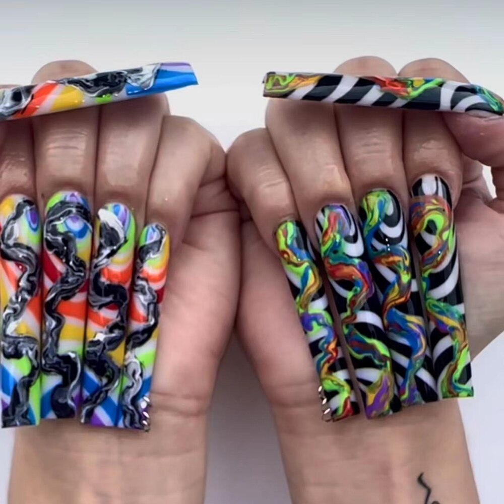 41Style Diamond Stiletto Coffin Long Nail Europe America Handwork Customization Cosplay Party Full Cover Fake Nails Woman Gift 35