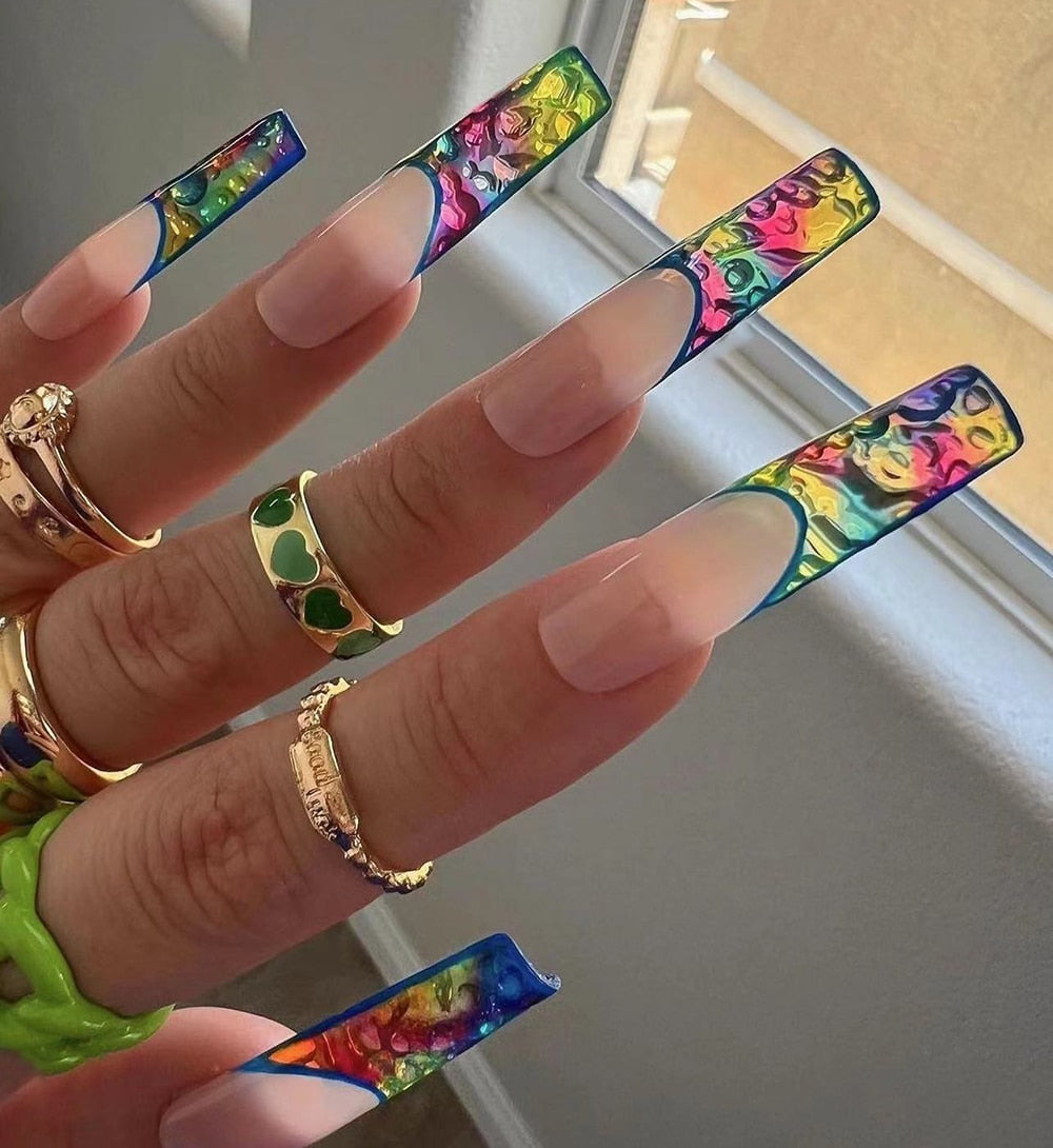 41Style Diamond Stiletto Coffin Long Nail Europe America Handwork Customization Cosplay Party Full Cover Fake Nails Woman Gift