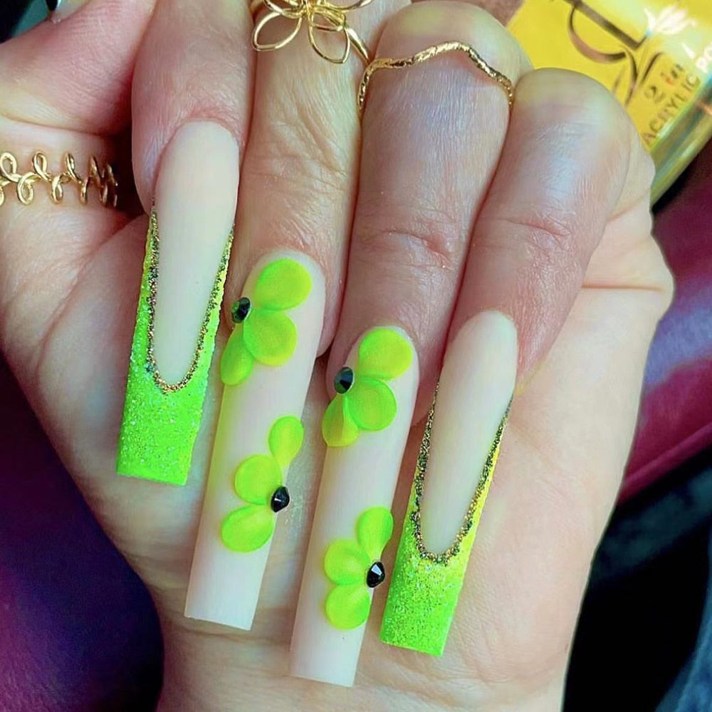 41Style Diamond Stiletto Coffin Long Nail Europe America Handwork Customization Cosplay Party Full Cover Fake Nails Woman Gift