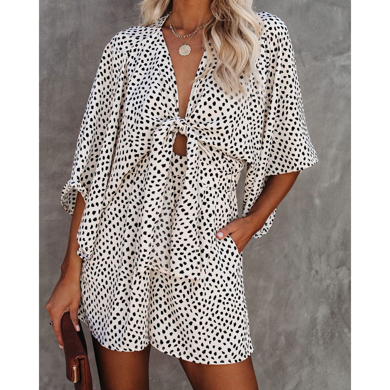 Sexy V-Neck Wide Loose Jumpsuit For Women At Home And Holiday Style Jumpsuit