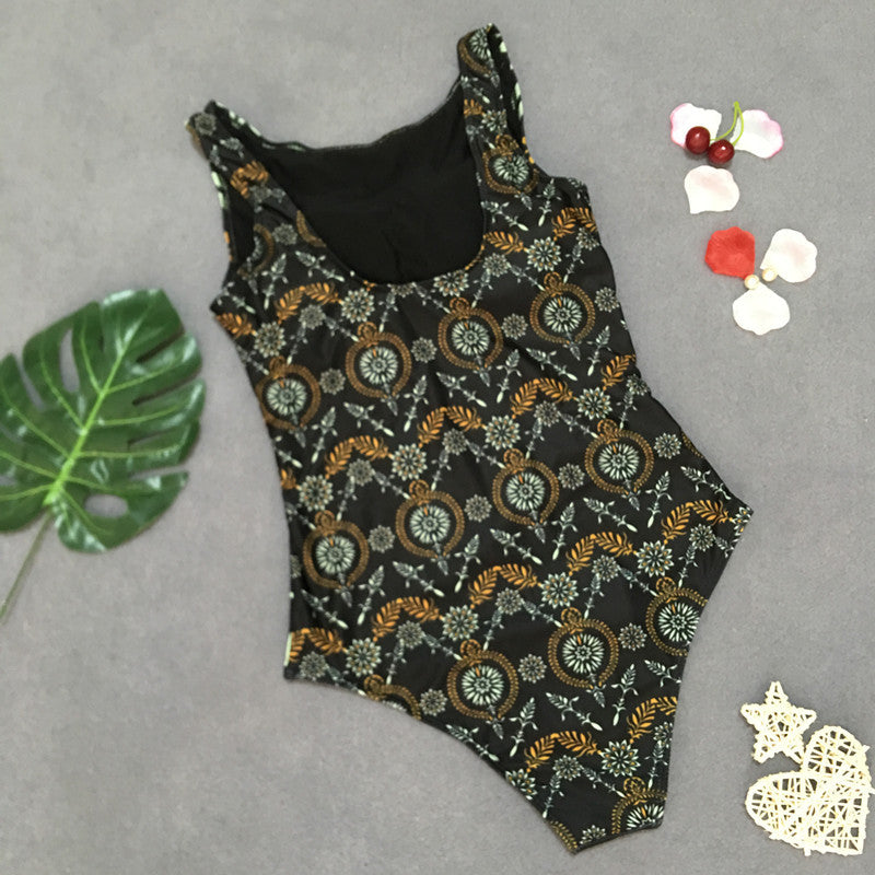 Retro print bikini one-piece swimsuit