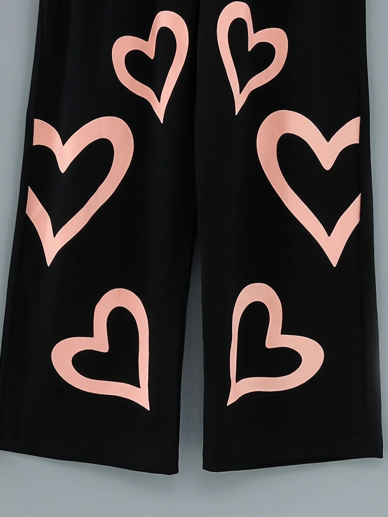 5-14 Years Old Spring And Autumn Girls, Big Boy Heart Type Pulsating Fake Vest Long Sleeves Love Print Black Trouser Set