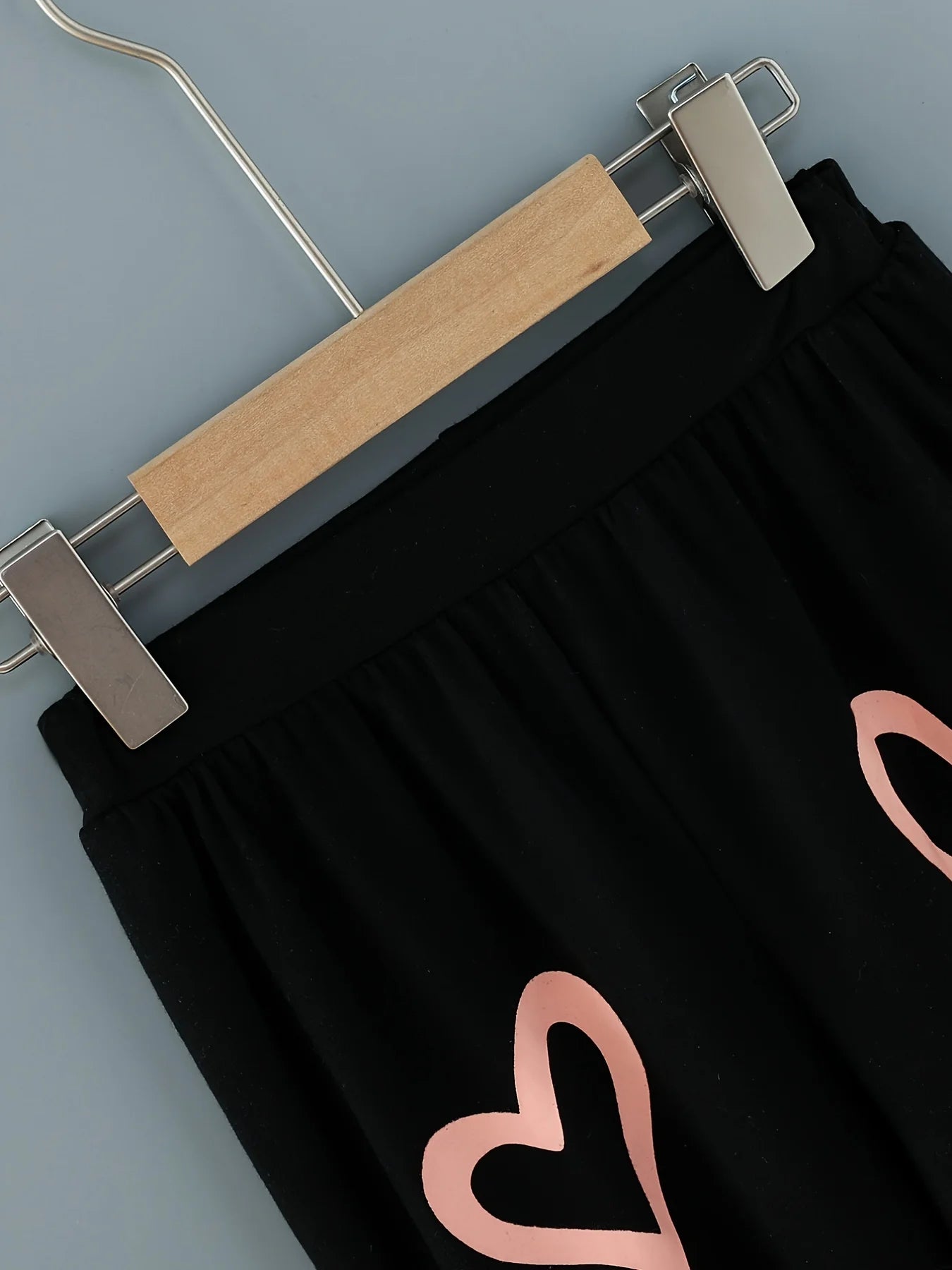 5-14 Years Old Spring And Autumn Girls, Big Boy Heart Type Pulsating Fake Vest Long Sleeves Love Print Black Trouser Set