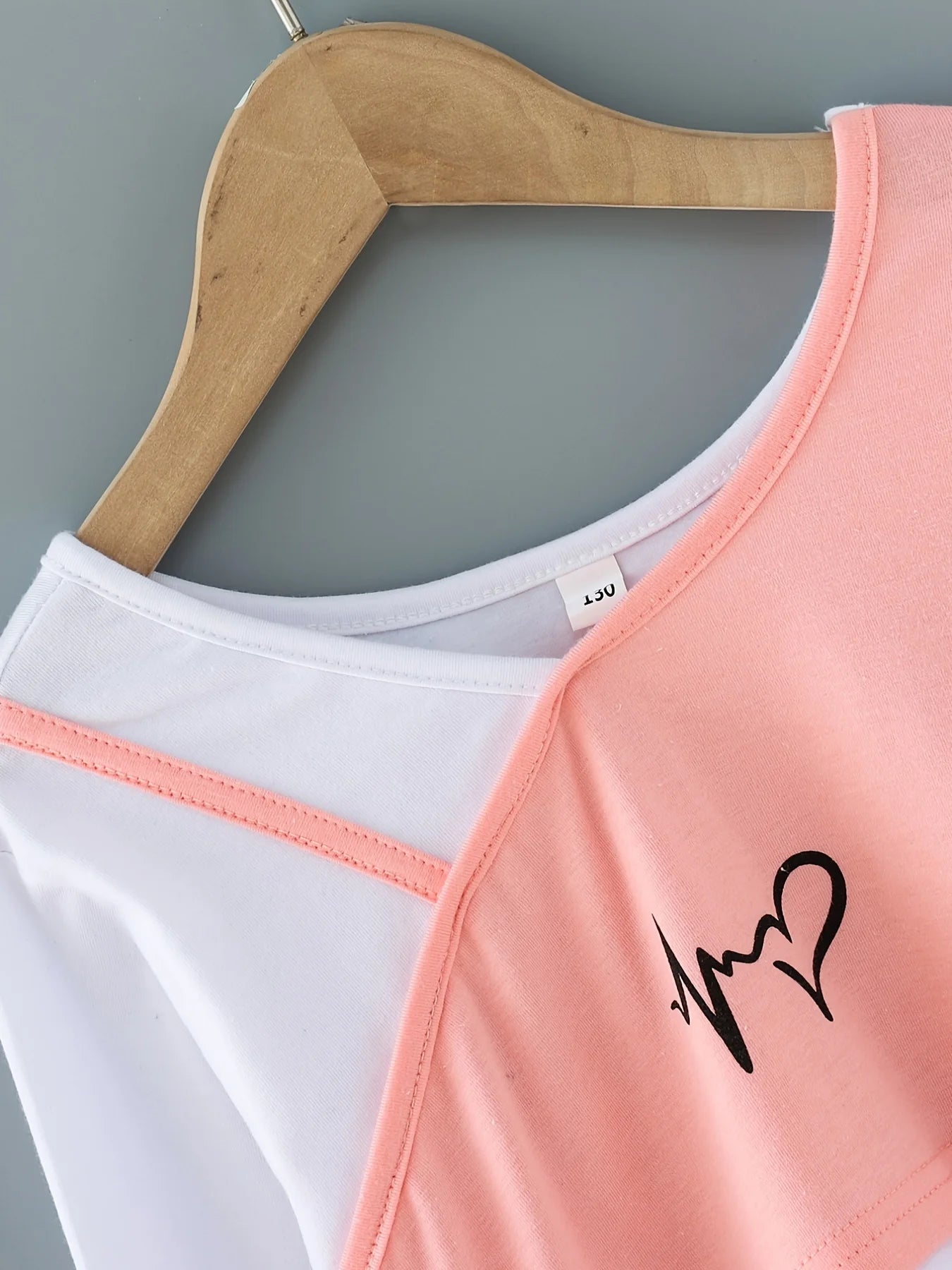 5-14 Years Old Spring And Autumn Girls, Big Boy Heart Type Pulsating Fake Vest Long Sleeves Love Print Black Trouser Set