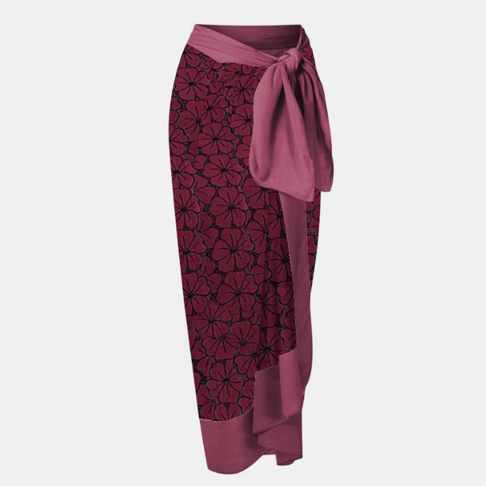 Women's Retro Deep V Resort Beach Swimsuit Red Skirt