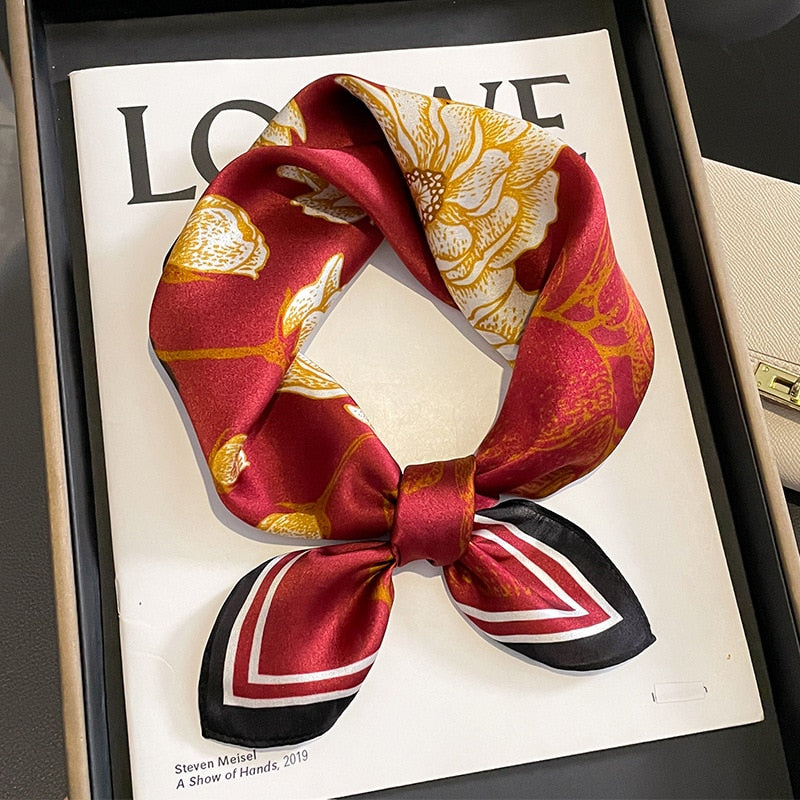 53cm Real Silk Nature Scarf Women Neckerchief Foulard Bandana Small Hairbands Fashion Floral Neck Ties for Office Lady 2024 New ZS-8 53x53cm