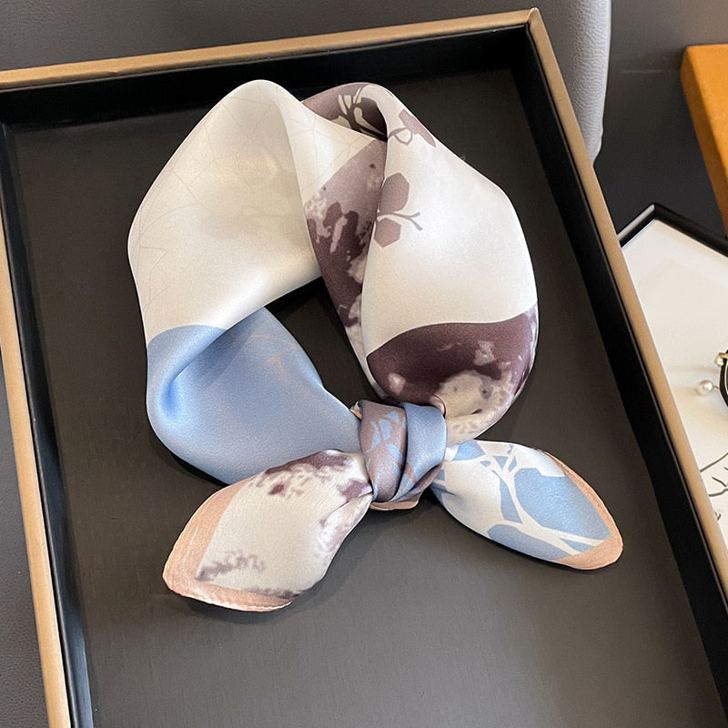 53cm Real Silk Nature Scarf Women Neckerchief Foulard Bandana Small Hairbands Fashion Floral Neck Ties for Office Lady 2024 New ZS-289 53x53cm