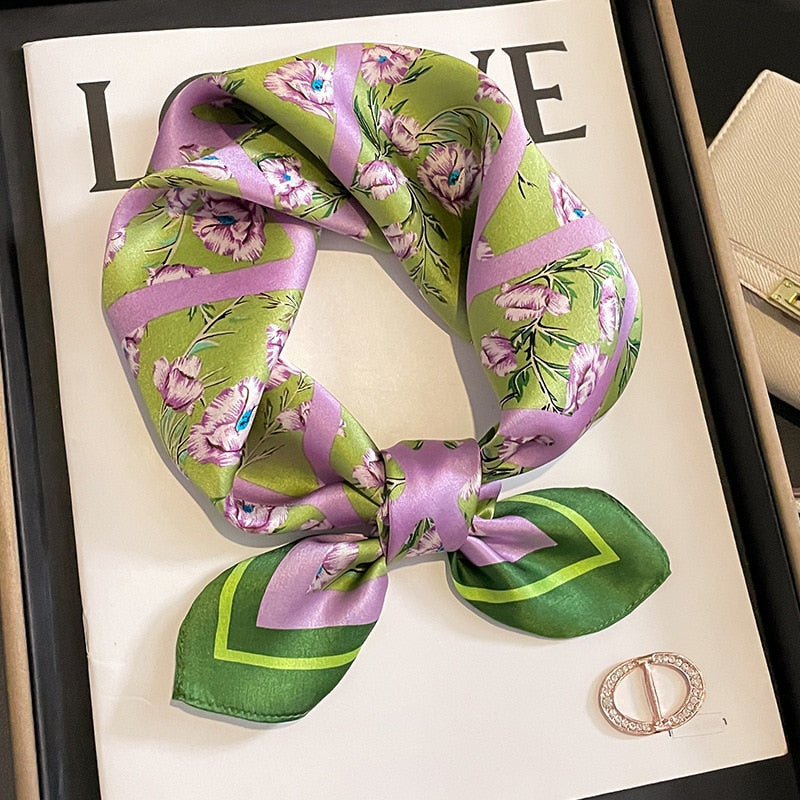 53cm Real Silk Nature Scarf Women Neckerchief Foulard Bandana Small Hairbands Fashion Floral Neck Ties for Office Lady 2024 New