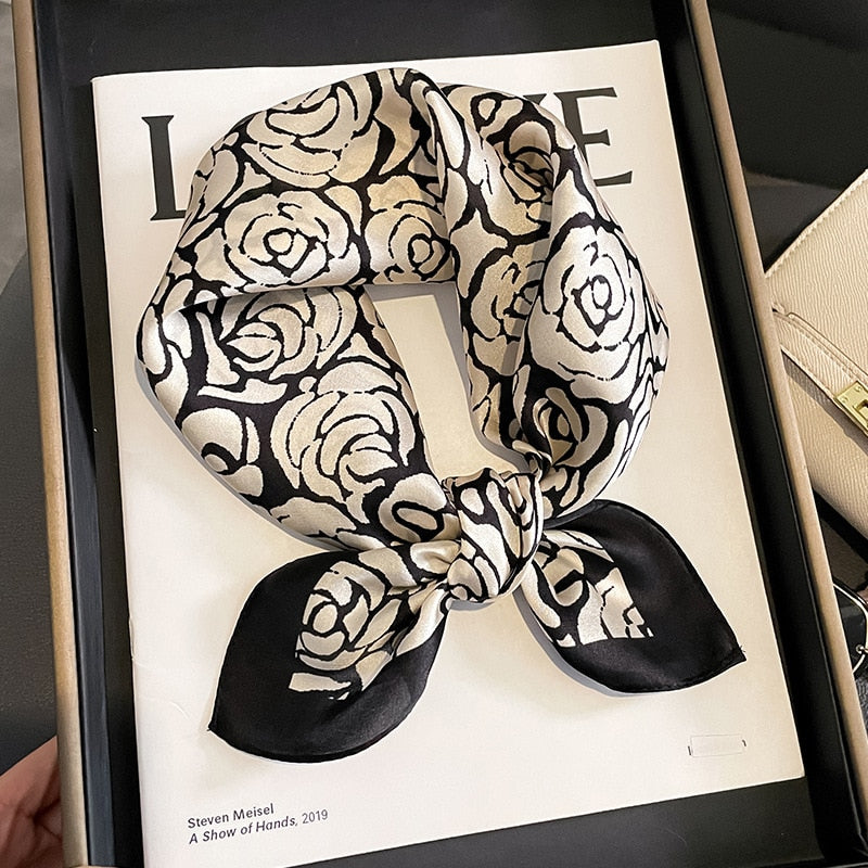 53cm Real Silk Nature Scarf Women Neckerchief Foulard Bandana Small Hairbands Fashion Floral Neck Ties for Office Lady 2024 New ZS-16 53x53cm