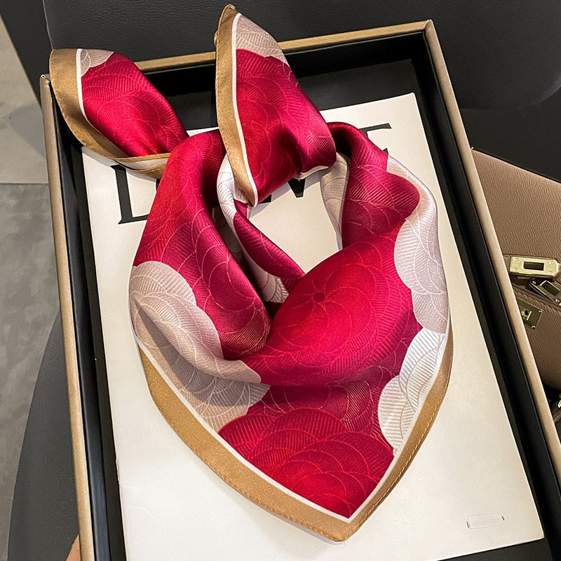 53cm Real Silk Nature Scarf Women Neckerchief Foulard Bandana Small Hairbands Fashion Floral Neck Ties for Office Lady 2024 New ZS-14 53x53cm