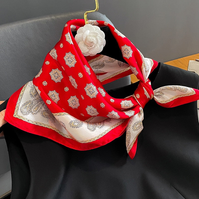 53cm Real Silk Nature Scarf Women Neckerchief Foulard Bandana Small Hairbands Fashion Floral Neck Ties for Office Lady 2024 New ZS-314 53x53cm