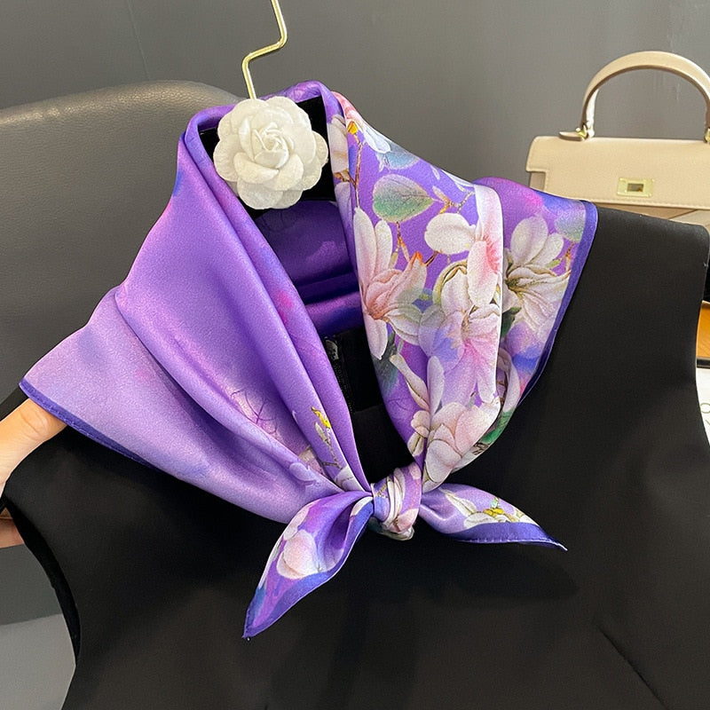 53cm Real Silk Nature Scarf Women Neckerchief Foulard Bandana Small Hairbands Fashion Floral Neck Ties for Office Lady 2024 New ZS-285 53x53cm