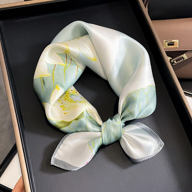 53cm Real Silk Nature Scarf Women Neckerchief Foulard Bandana Small Hairbands Fashion Floral Neck Ties for Office Lady 2024 New ZS-19 53x53cm
