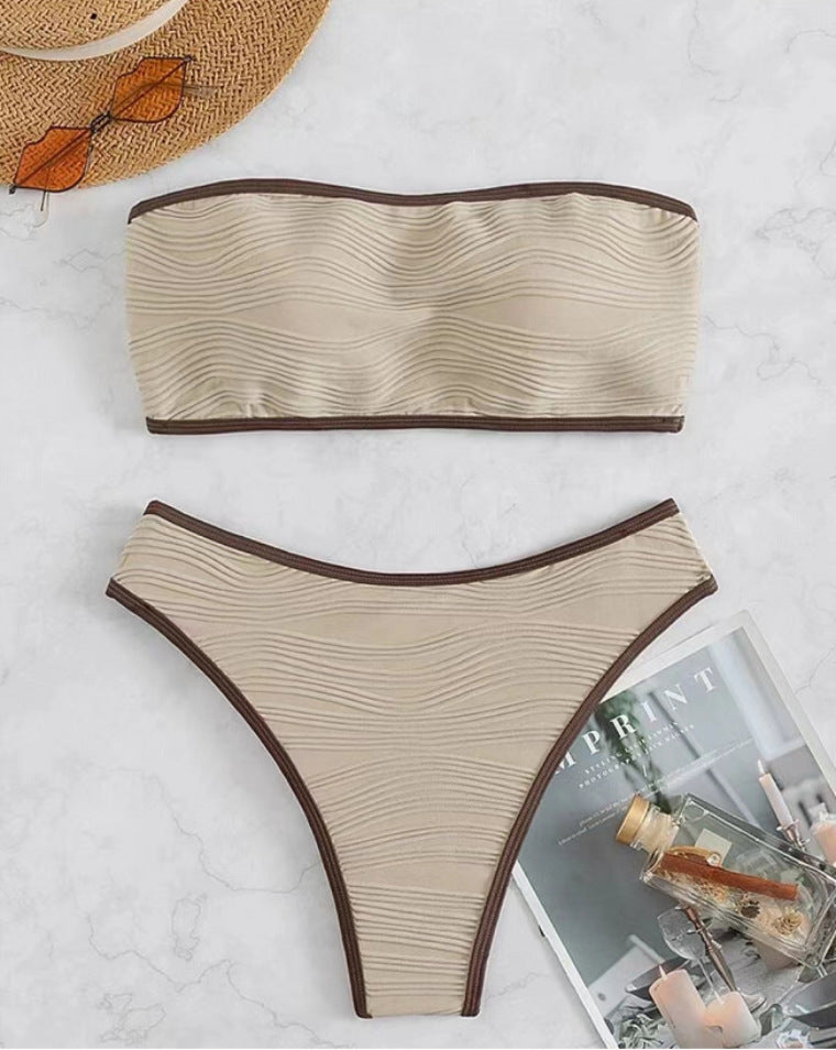 Solid Color High-waisted Bikini Women's Swimsuit Yellow