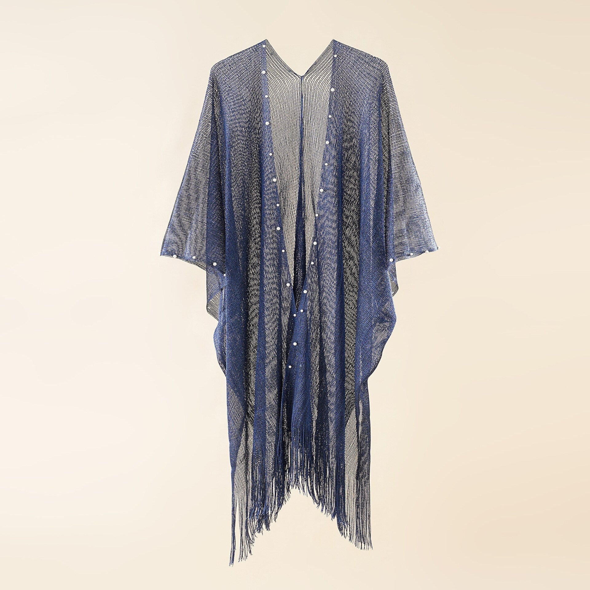 6 Colors Swimsuit Bikini Cover Up Solid Cardigan Tassel Pearls Decor Shawl Cape Cover Ups for Swimwear Women Pareo Plage Blue One Size