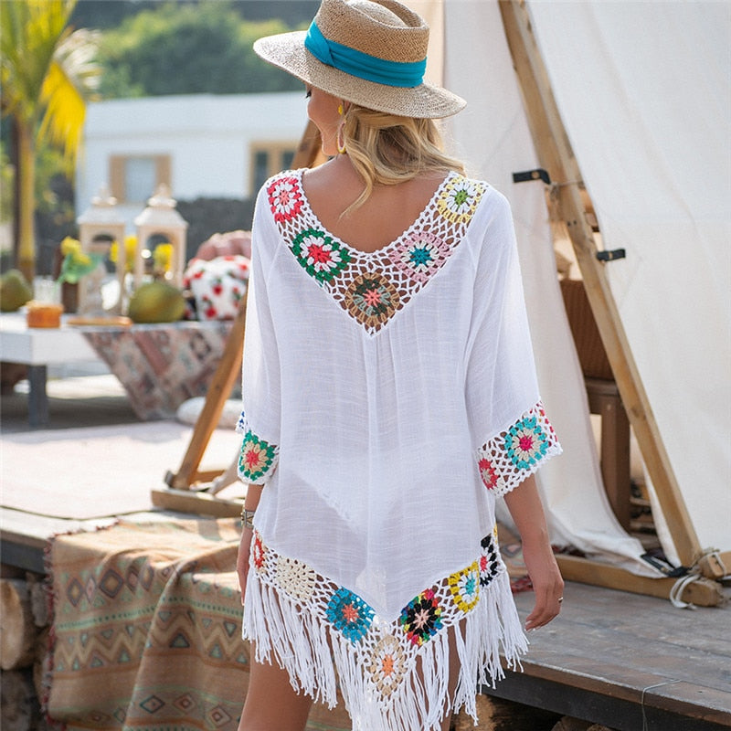6 color Tassel Beach Cover Ups for Swimwear - White Tunic Sundress Blue Swim Outfits Knitted Cover-ups 2022 Bath Outlet