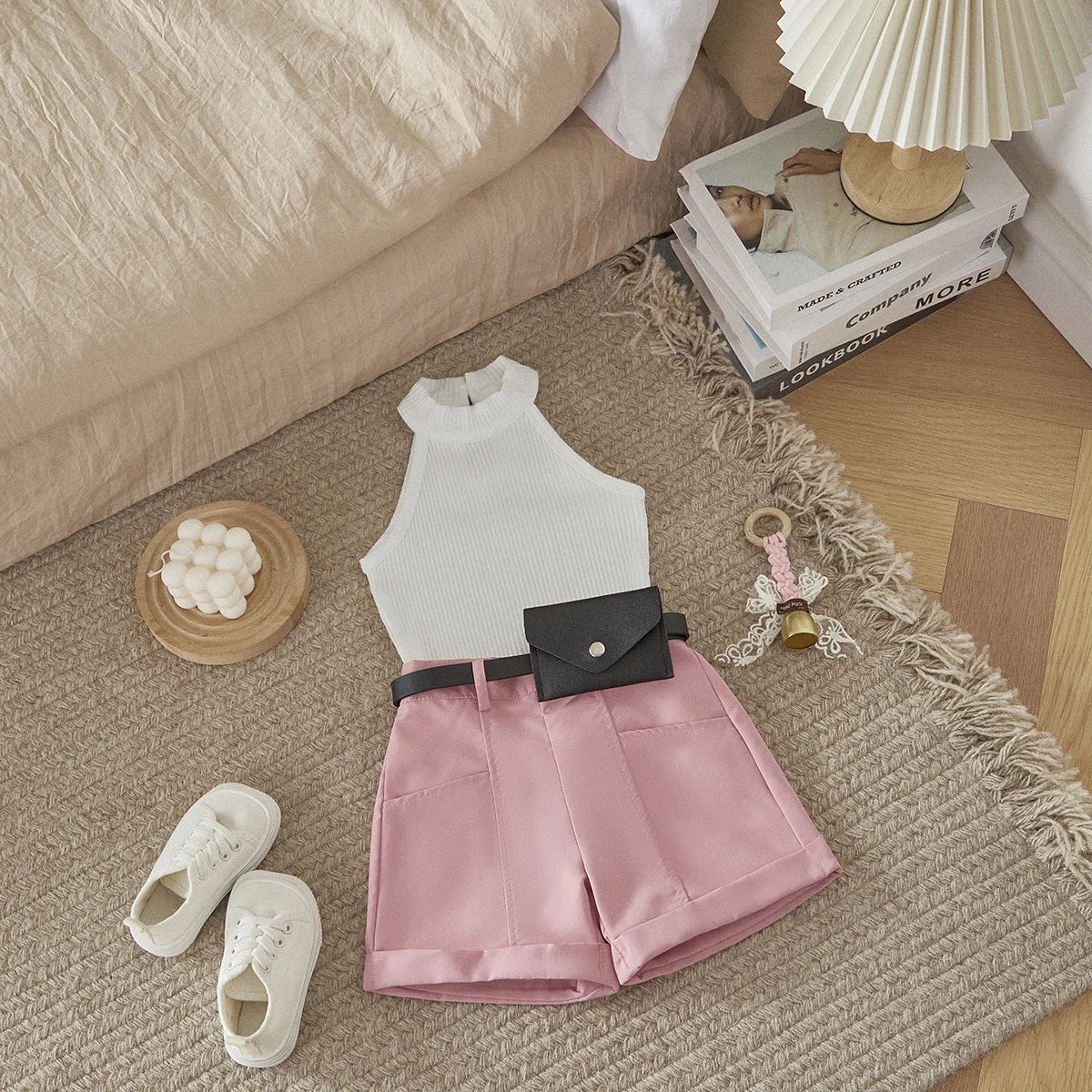 6m-4Y Kid Baby Girls Clothes Sets Toddler Infant Outfits Knit Sleeveless Tops Shorts Waist Pack Summer Clothing