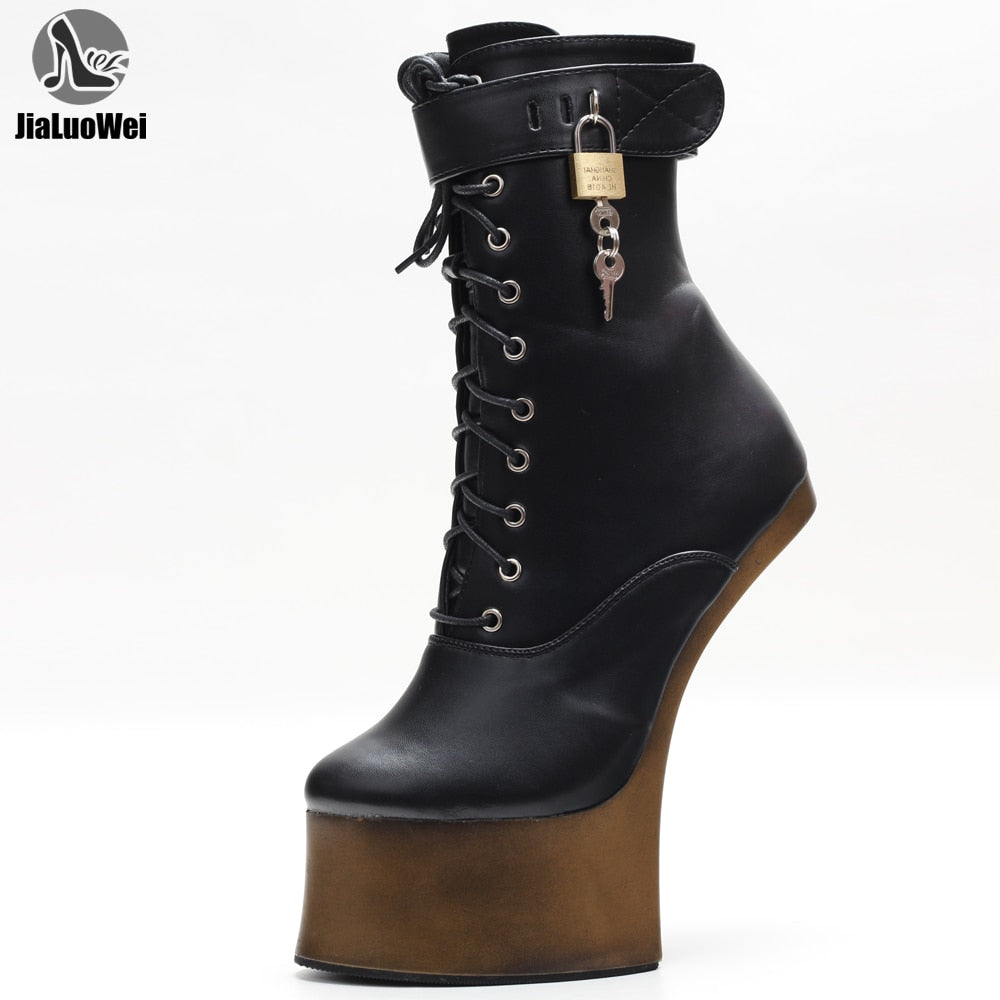 7inch High Heel Ponyplay bootfetish Ankle Platform Boots In Stock Size36-46