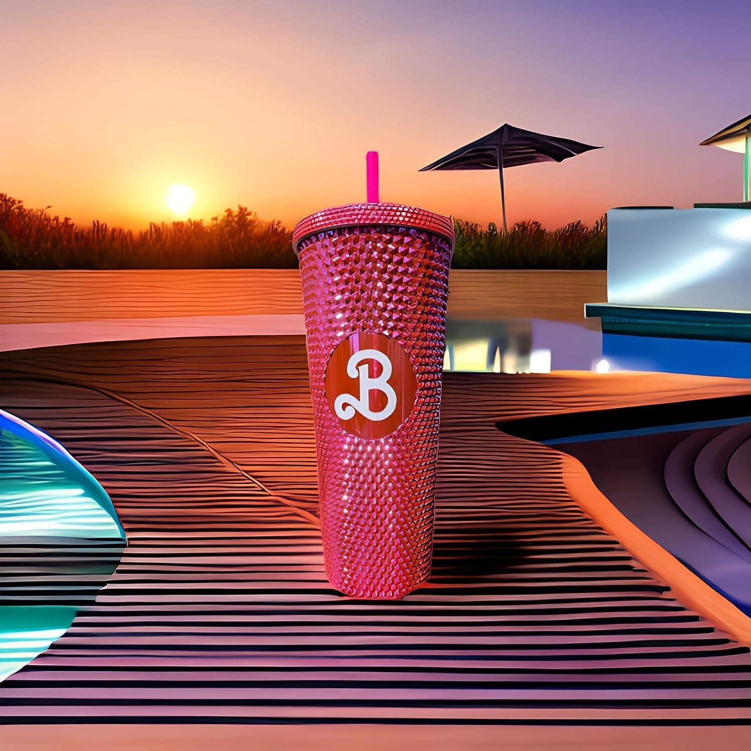 800Ml 2024 Barbie Party Pink Cup with Straw Kawaii Barbies Movie Accompanying Cups High Capacity Portable Drinking Bottle Gifts