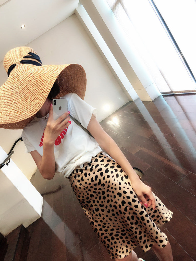 Wild leopard heavyweight anti-silk satin fishtail slim high waist skirt