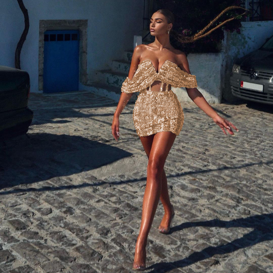 Tube Top Hanging Shoulder Pencil Skirt Sexy Stretch Nightclub Dress