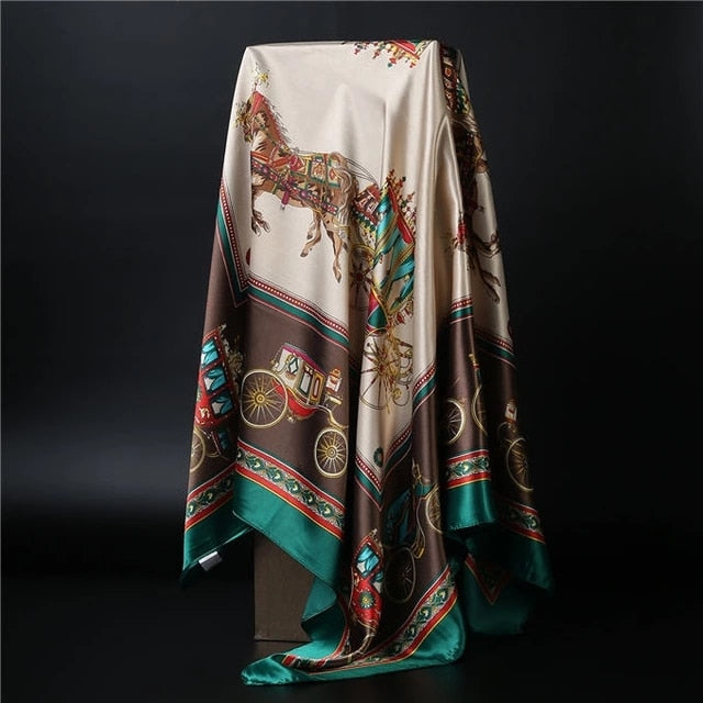 90*90cm square silk scarf Women Shawl Print Satin Hijab Female Luxury Brand Square Lady muffler coverchief bandanna pareo girl 26 One Size
