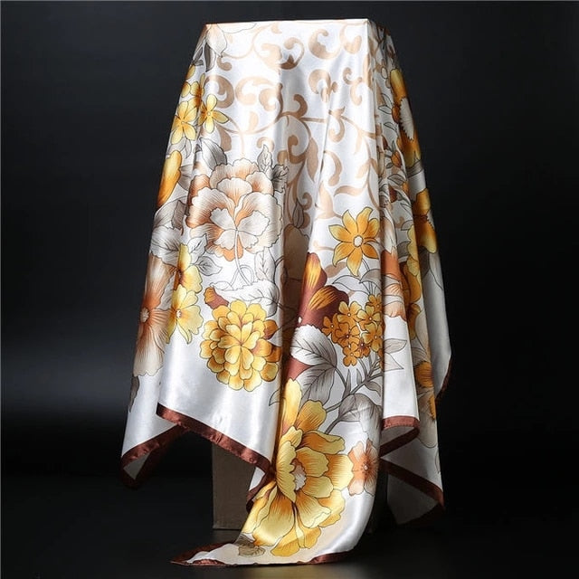 90*90cm square silk scarf Women Shawl Print Satin Hijab Female Luxury Brand Square Lady muffler coverchief bandanna pareo girl 8 One Size