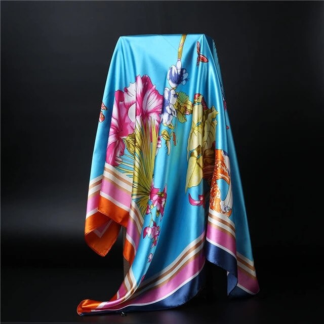 90*90cm square silk scarf Women Shawl Print Satin Hijab Female Luxury Brand Square Lady muffler coverchief bandanna pareo girl 34 One Size