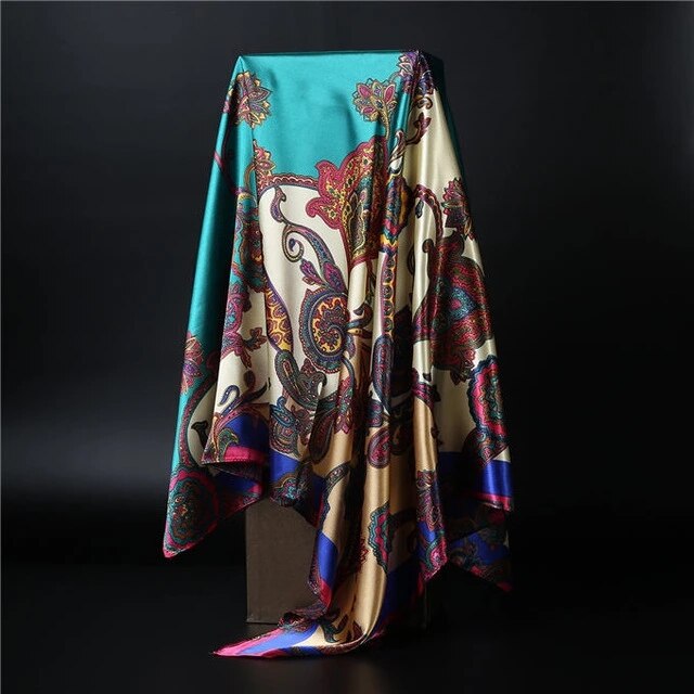 90*90cm square silk scarf Women Shawl Print Satin Hijab Female Luxury Brand Square Lady muffler coverchief bandanna pareo girl 19 One Size