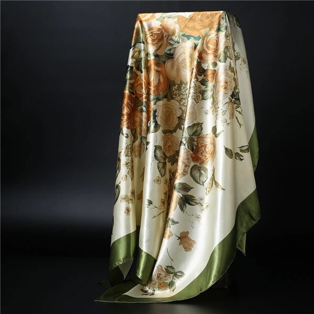 90*90cm square silk scarf Women Shawl Print Satin Hijab Female Luxury Brand Square Lady muffler coverchief bandanna pareo girl 28 One Size