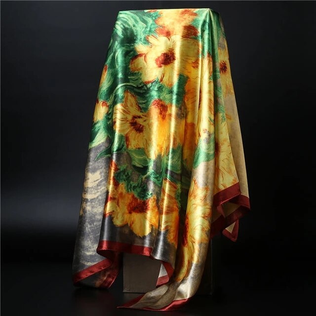 90*90cm square silk scarf Women Shawl Print Satin Hijab Female Luxury Brand Square Lady muffler coverchief bandanna pareo girl 10 One Size