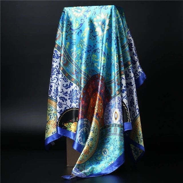 90*90cm square silk scarf Women Shawl Print Satin Hijab Female Luxury Brand Square Lady muffler coverchief bandanna pareo girl 31 One Size