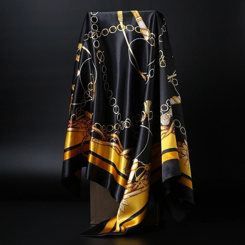 90*90cm square silk scarf Women Shawl Print Satin Hijab Female Luxury Brand Square Lady muffler coverchief bandanna pareo girl 1 One Size