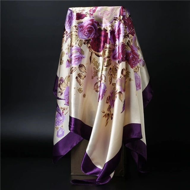 90*90cm square silk scarf Women Shawl Print Satin Hijab Female Luxury Brand Square Lady muffler coverchief bandanna pareo girl 29 One Size