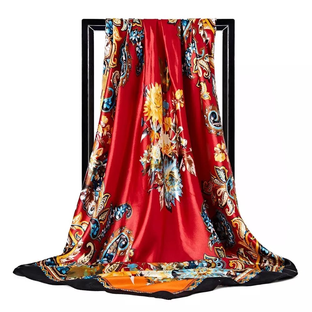 90*90cm square silk scarf Women Shawl Print Satin Hijab Female Luxury Brand Square Lady muffler coverchief bandanna pareo girl 41 One Size