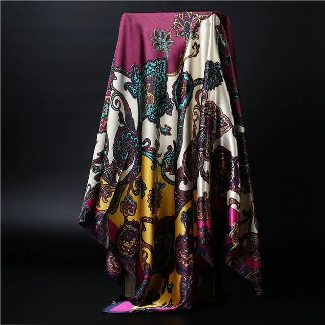 90*90cm square silk scarf Women Shawl Print Satin Hijab Female Luxury Brand Square Lady muffler coverchief bandanna pareo girl 22 One Size