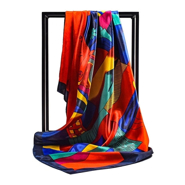 90*90cm square silk scarf Women Shawl Print Satin Hijab Female Luxury Brand Square Lady muffler coverchief bandanna pareo girl 2 One Size