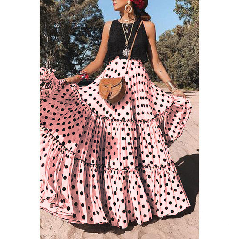 Summer Style Plus Size Polka Dot Ladies Skirt Pink
