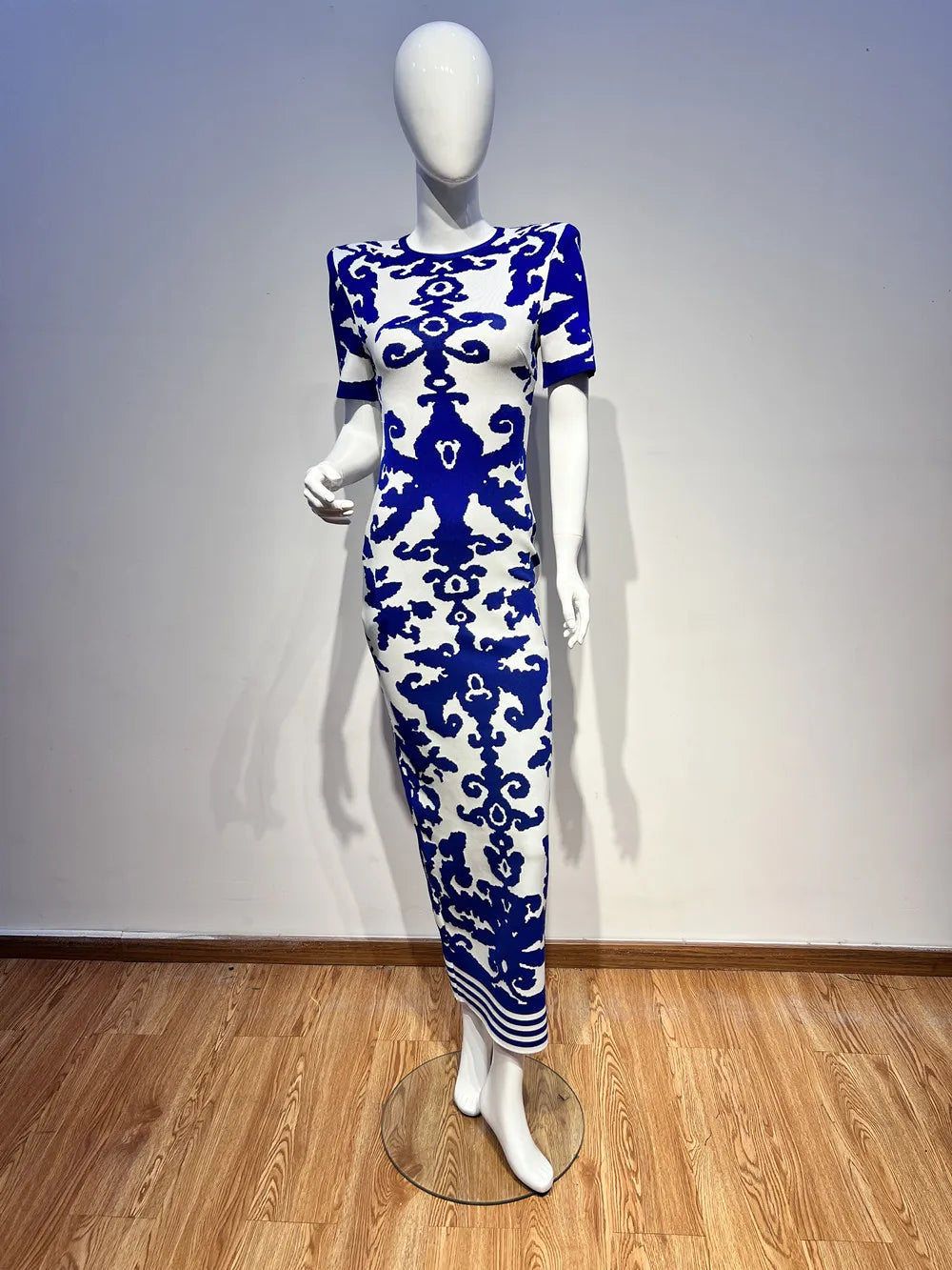 2024 Summer Women's Fashion Printed Bandage Dress Sexy Short sleeved Round Neck Chinese Style Long Dress Elegant Party Dress Blue