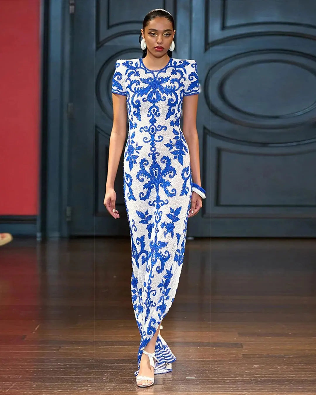 2024 Summer Women's Fashion Printed Bandage Dress Sexy Short sleeved Round Neck Chinese Style Long Dress Elegant Party Dress