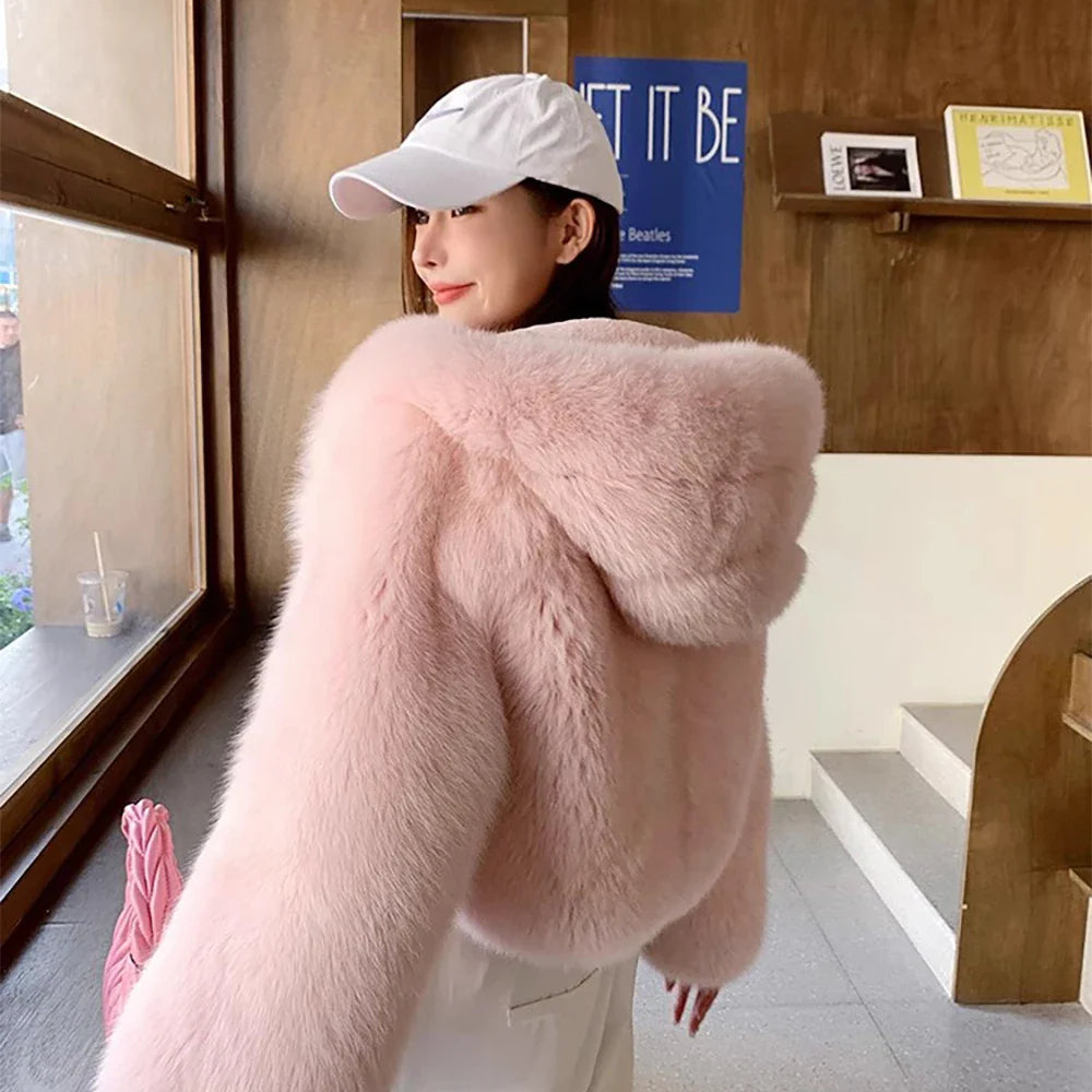 Faux fur coat for Women Luxury fur coat faux fur jackets for women faux fur Hooded coat Vintage fur coat