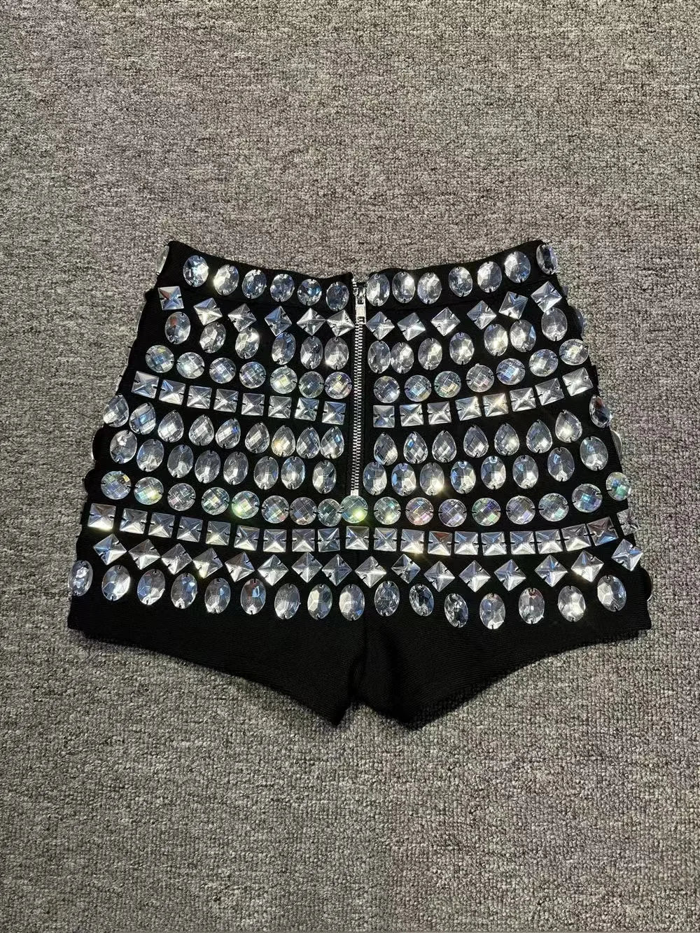 2024 New Women Fashionable Handmade Diamond Embedding Tight Bandage Shorts, Sexy and Fashionable Party Wear Vintage