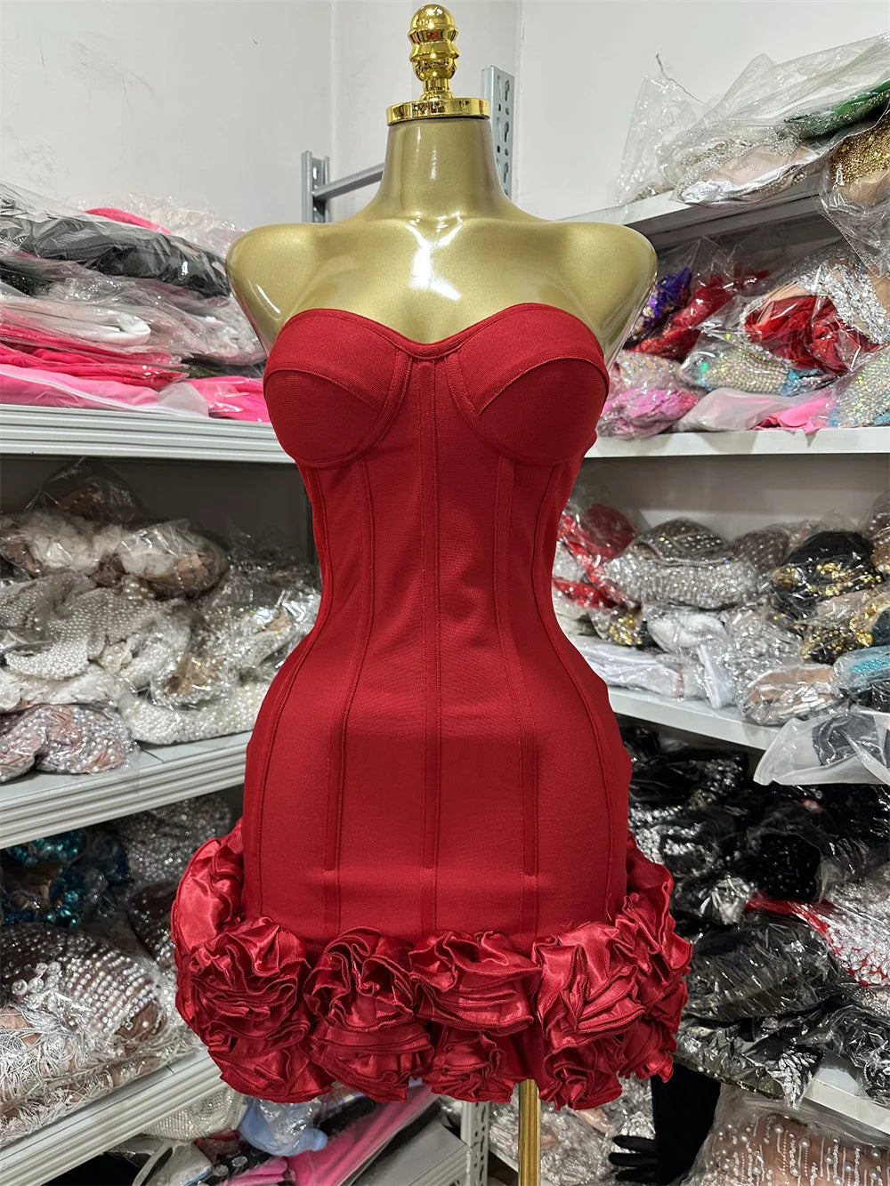 2024 Summer women new red sexy off shoulder slim fit floral mini dress elegant fashion backless party dress vintage Red